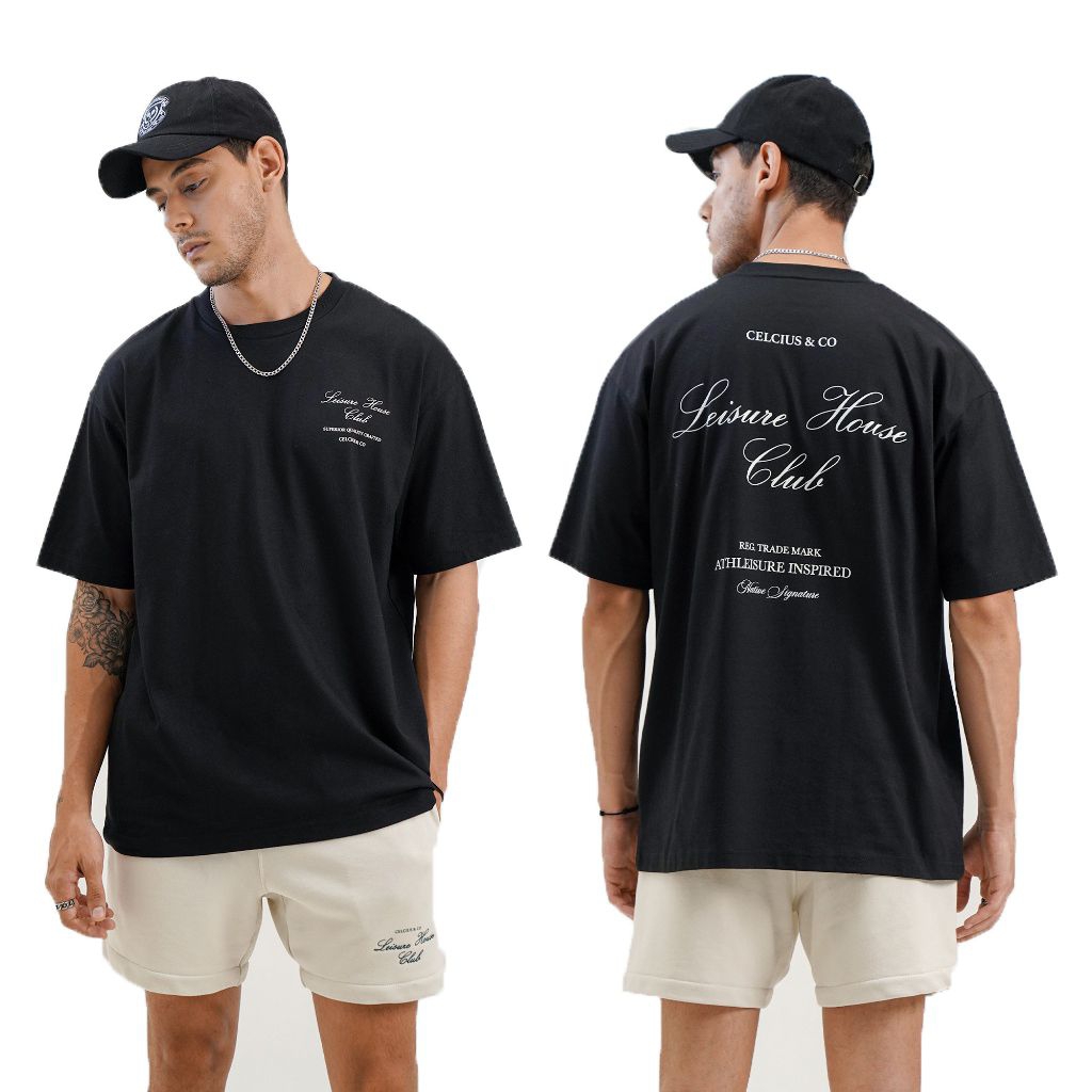 T-SHIRT CELCIUS LEISURE HOUSE CLUB BLACK COTTON KAOS DISTRO UNISEX TEBAL