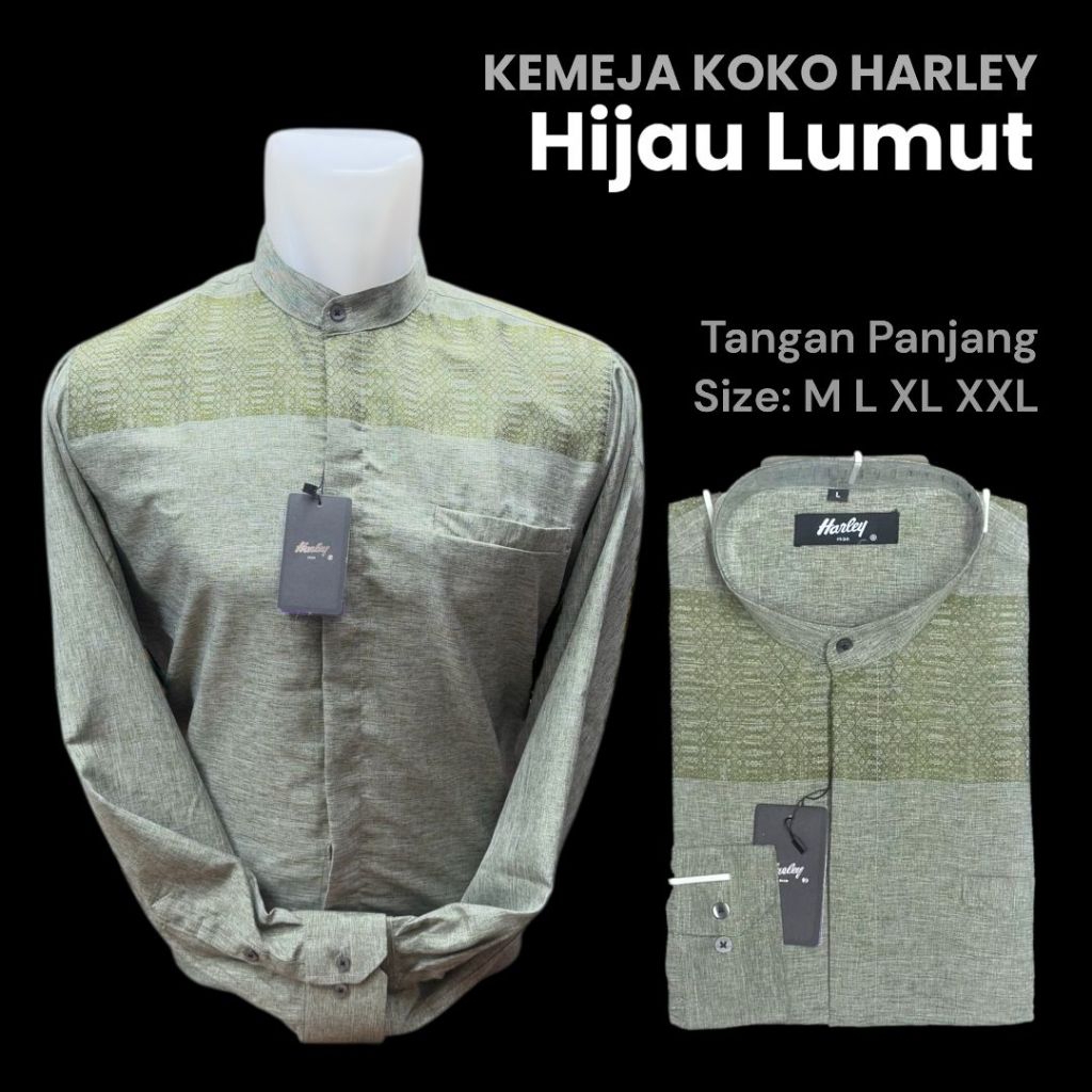 COD kemeja Koko Harley Man ori warna sage- kemeja Koko warna Sage -kemeja kerah sanghai