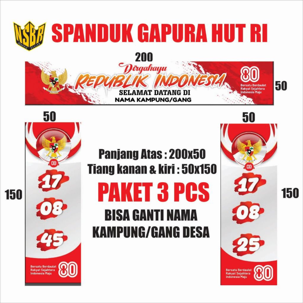 Spanduk Gapura Hut RI Ke 80 / Spanduk Gapura 17 Agustus Paket 3Pcs