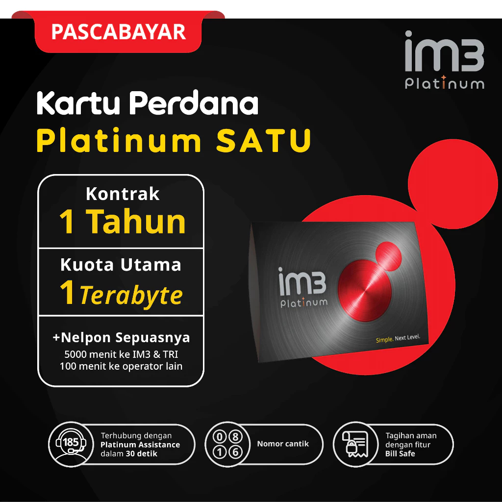 [PROMO TERBATAS] Bestseller Kartu Perdana IM3 Platinum SATU 1TB 1 Tahun/1000Giga Kontrak Berlanggana