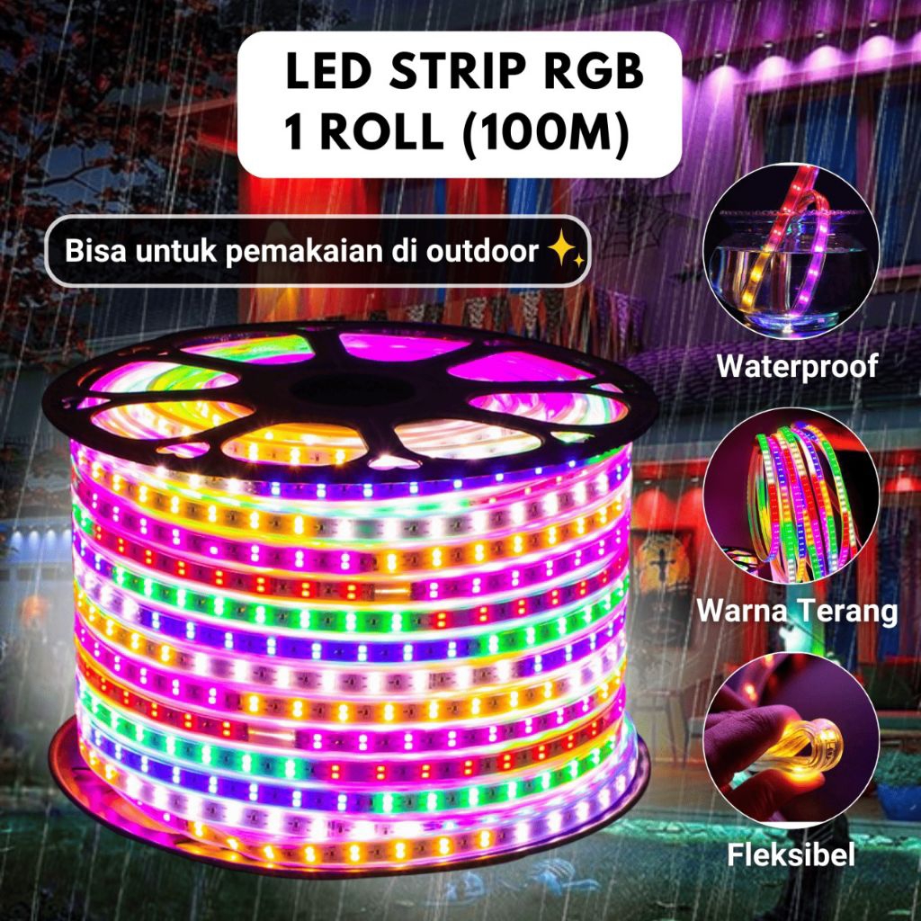 Lampu strip merah putih warna warni 1Roll 100 Meter/Led strip Rgb Free Soket/Led Strip Agustus