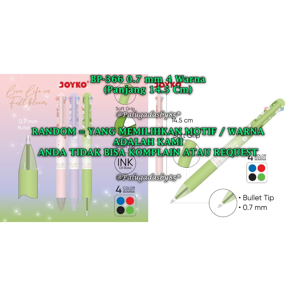 

(1 Biji) GROSIR Bolpen JOYKO BP-366 Quaco 5 0.7 mm 4 Warna Colors Pulpen Pena Joyko BP-366 (1 Biji)