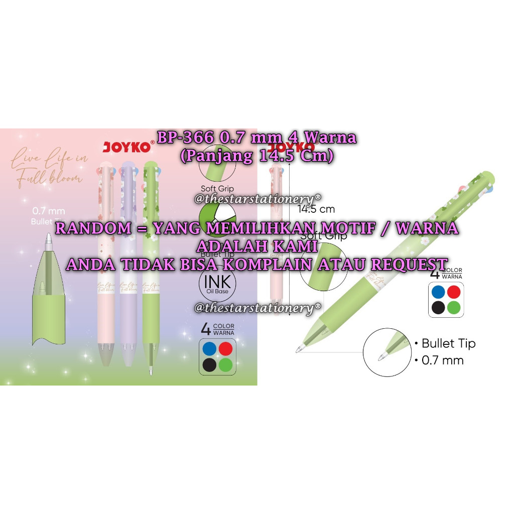 

(1 Biji) GROSIR Bolpen JOYKO BP-366 Quaco 5 0.7 mm 4 Warna Colors Pulpen Pena Joyko BP-366 (1 Biji)