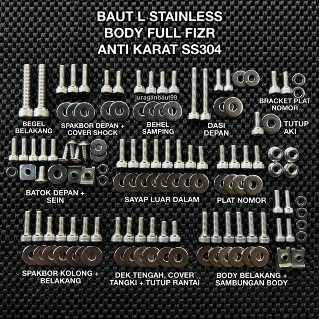 baut stainless body set yamaha fizr / force 1