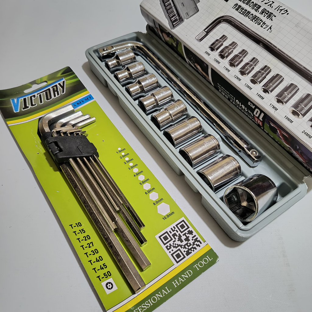 PAKET MURAH Kunci Shock Set 10 Pcs Lengkap 8 Sampai 24 mm 1/2 KTP Sok Soket Wrench + Kunci L Set Pan