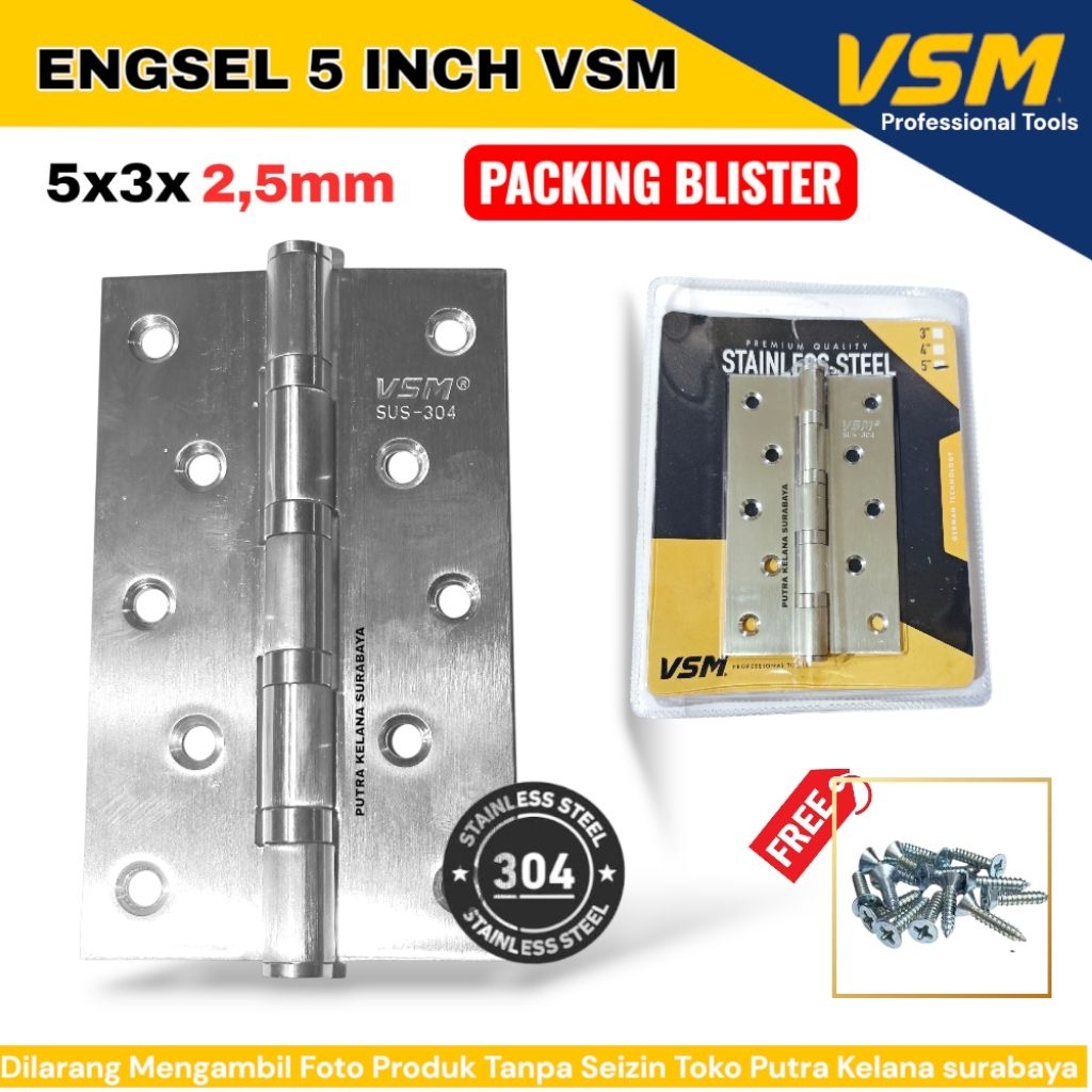 ENGSEL 5 INCH VSM Stainless Steel SUS 304 Blister | Engsel 5 inch SUS 304 VSM