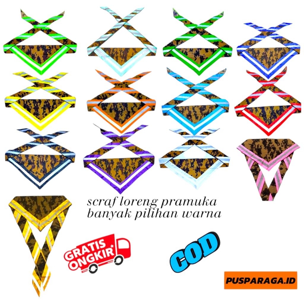 TERLARIS_ scraf loreng pramuka / scraf pramuka menyala / syal pramuka bahan ripstok