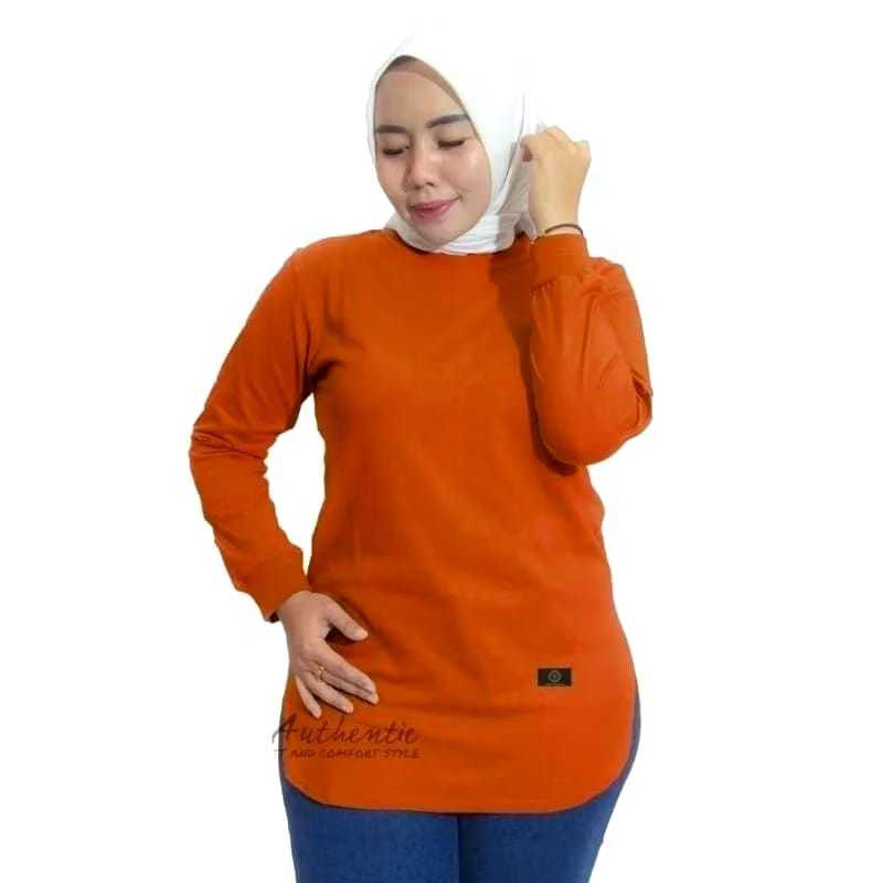 Kaos Polos Wanita Lengan Panjang oval Baju kaos Oval atasan lengan panjang