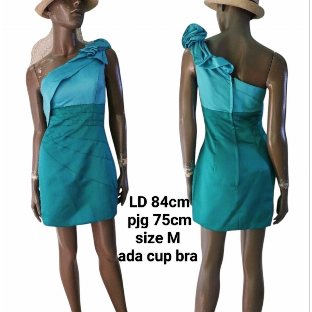 preloved branded original Dressaday one shoulder off green satin dress