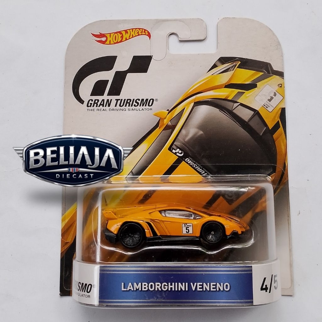 HOT WHEELS LAMBORGHINI VENENO YELLOW GRAN TURISMO RETRO PACK BAN KARET