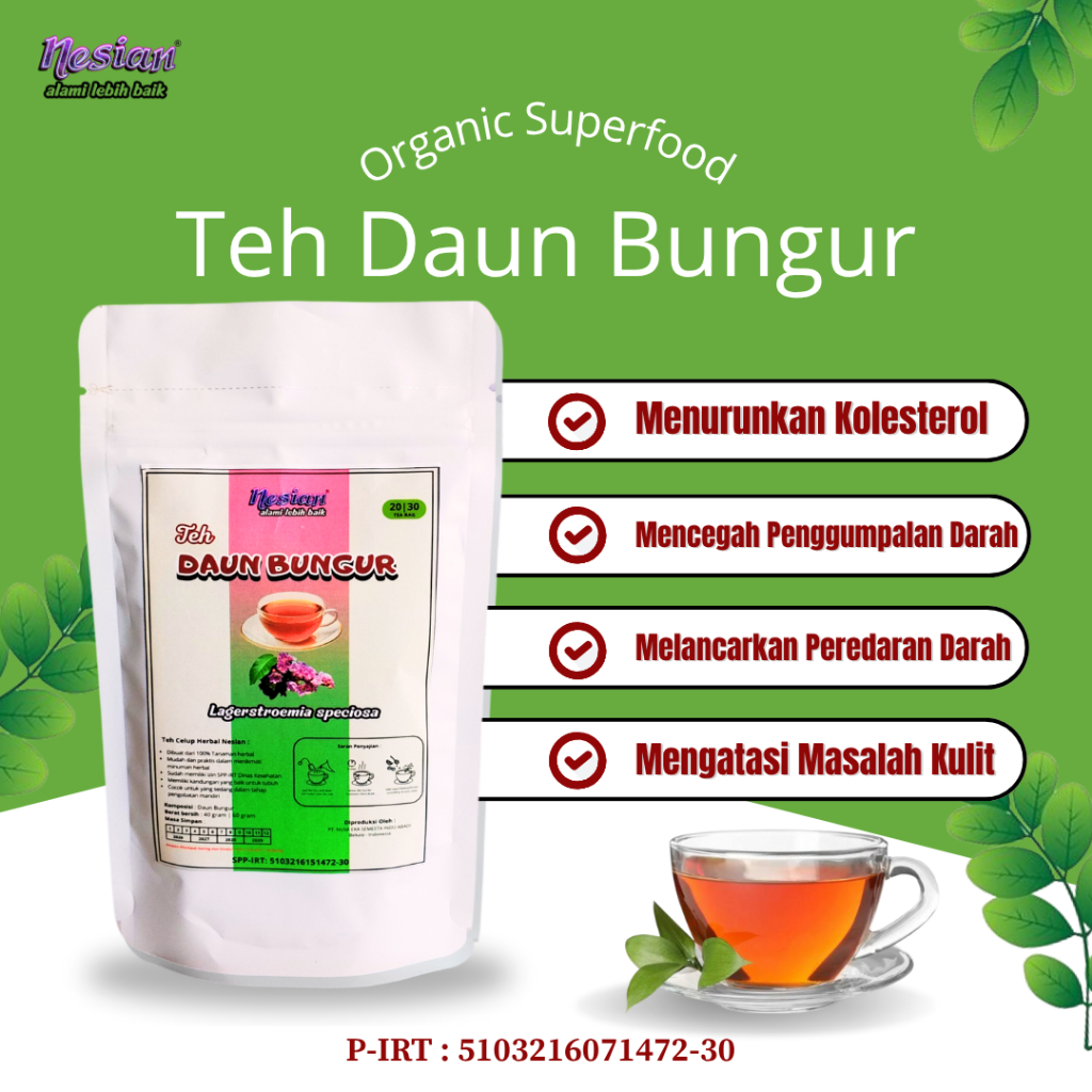 

NESIAN TEH DAUN BUNGUR | TEH HERBAL | LAGERSTROEMIA | 20 KANTONG TEH