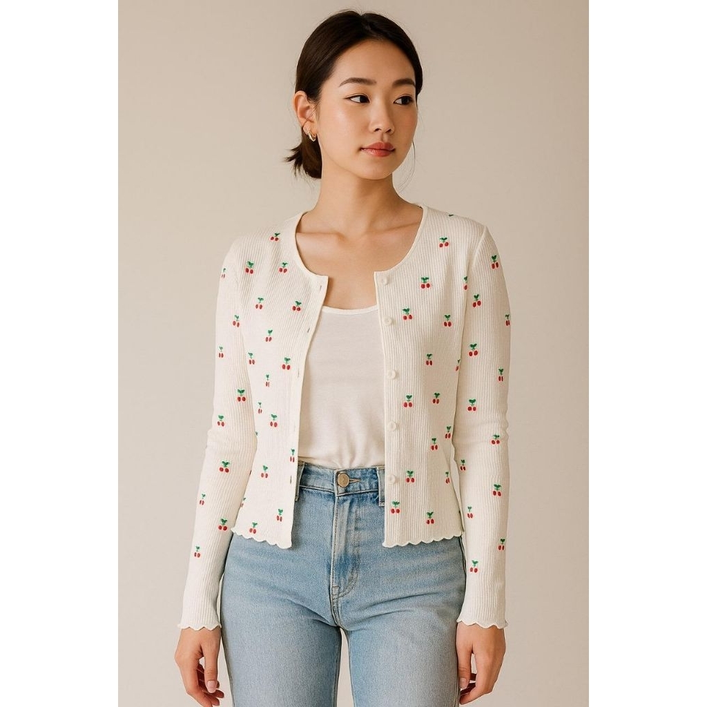 Cardigan rajut crop korea motif wanita premium