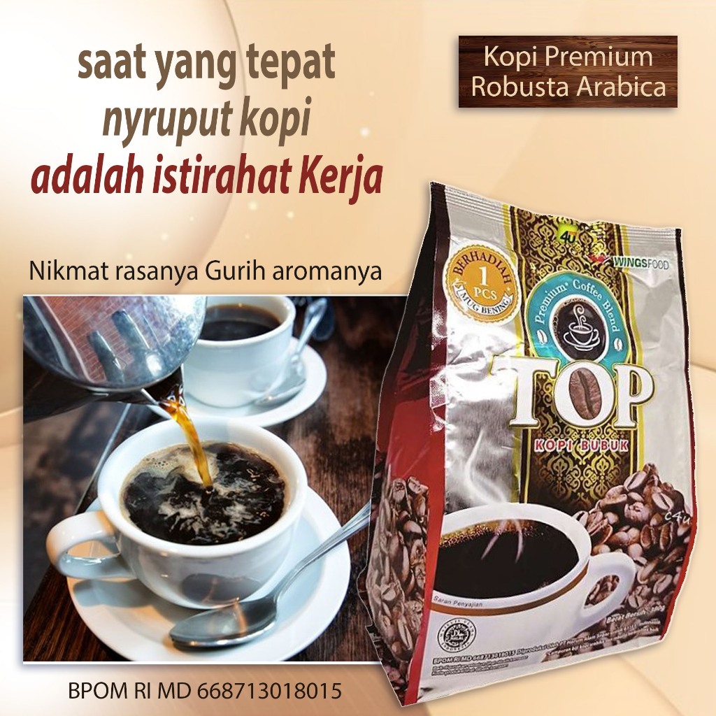 

Best Seller Kopi bubuk murni premium Kopinya para kaum pekerja lembur semangat tinggi hilangkan lelah loyo ngantuk setelah sruput kopi ini kepala enteng tidak berat lagi mata terang tidak redup lagi ~ top coffee premium murni 350g