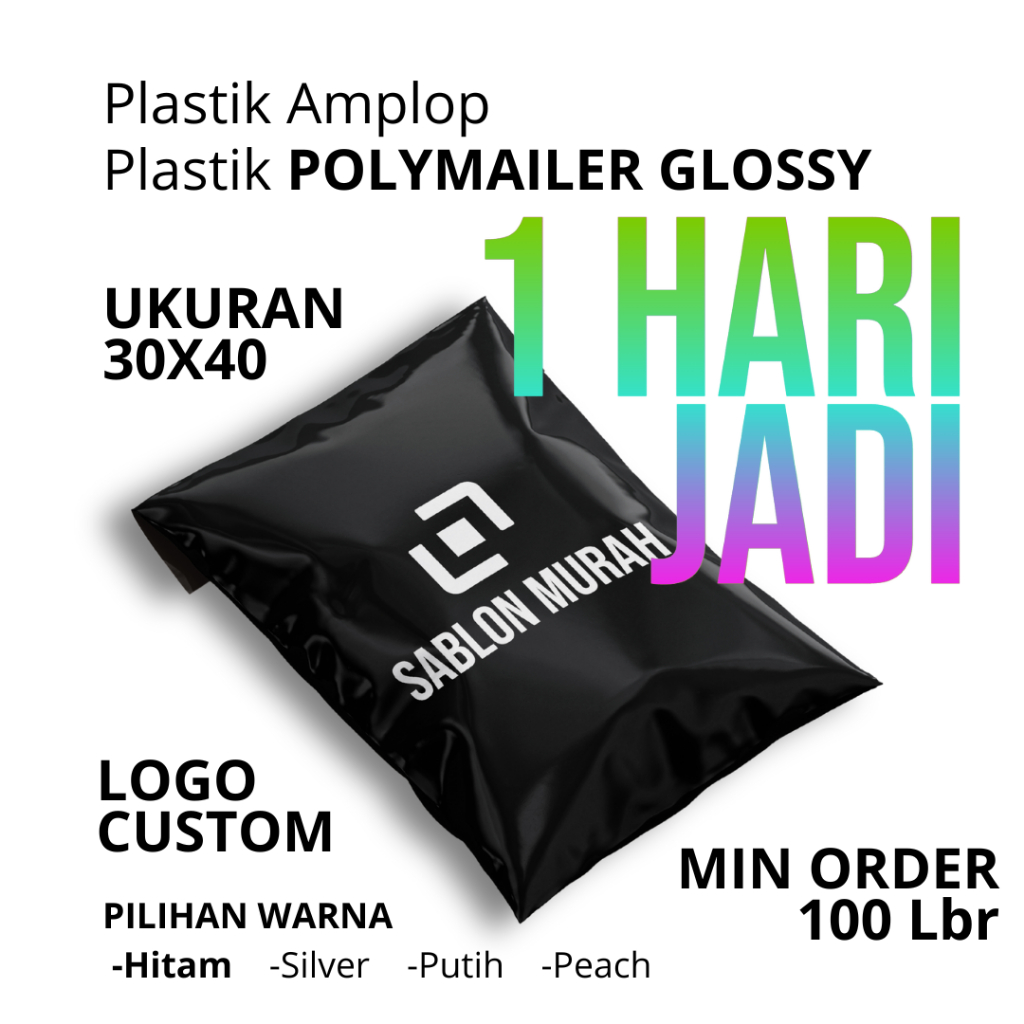 

SABLON PLASTIK POLYMAILER PLASTIK PAKET AMPLOP 30x40 FREE DESAIN
