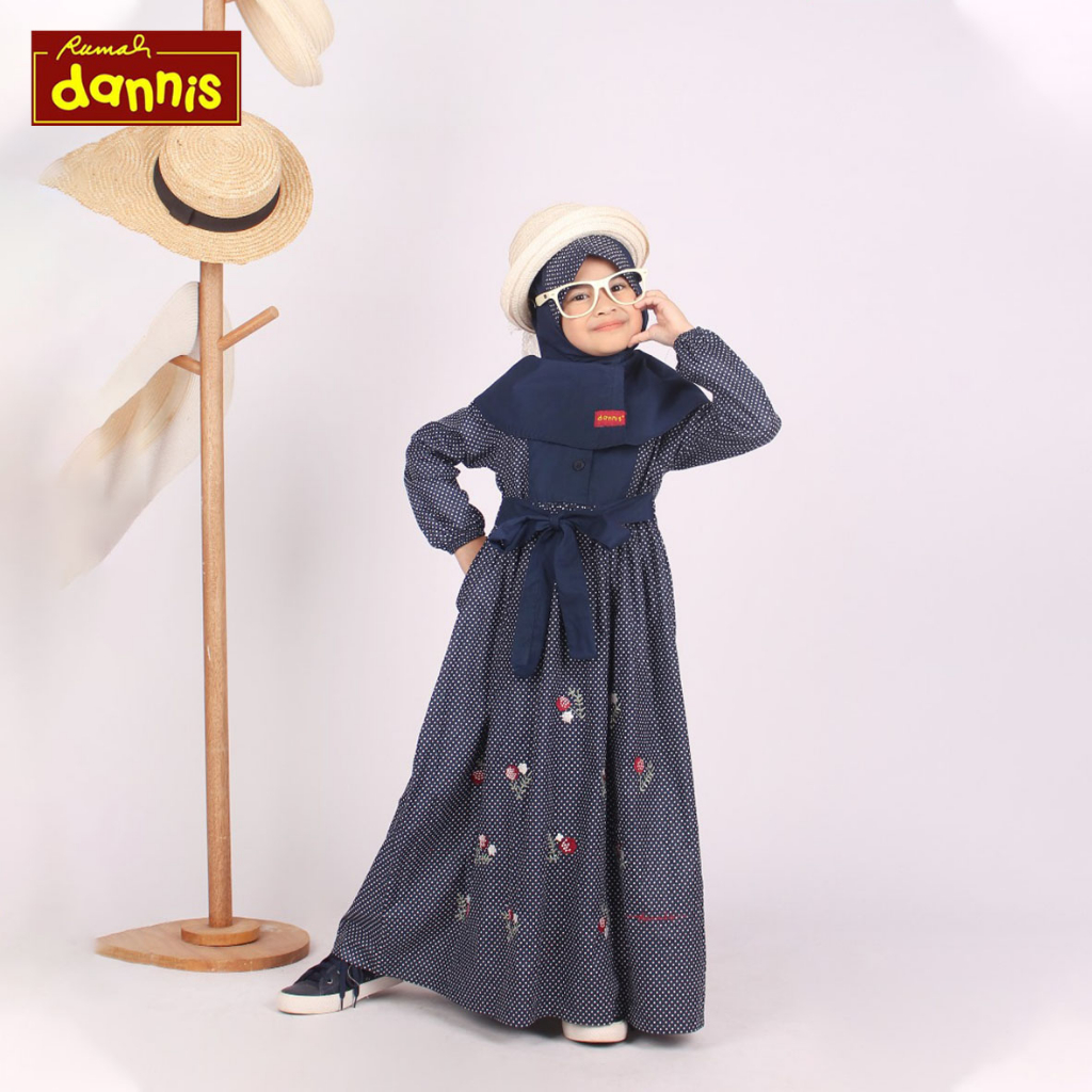 Rumah Dannis - Gamis Anak 0504 Navy Size 01 (Gamis Anak Bahan Katun)