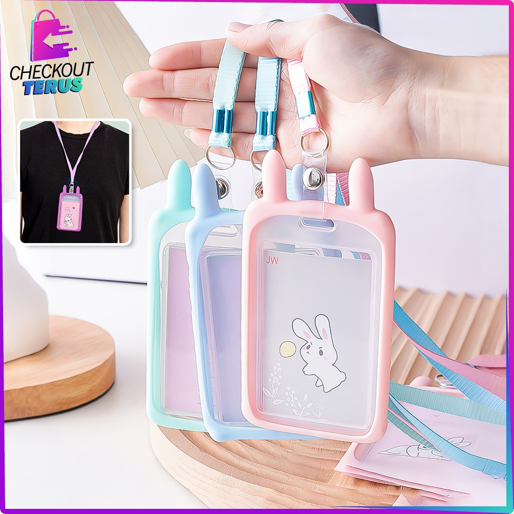 

EC CT C324 Name Tag ID Card Holder Motif Karakter Kelinci Bear Gantungan Tali Kartu Akses Kantor MRT Busway Lanyard Gantungan Kartu Nama Panitia