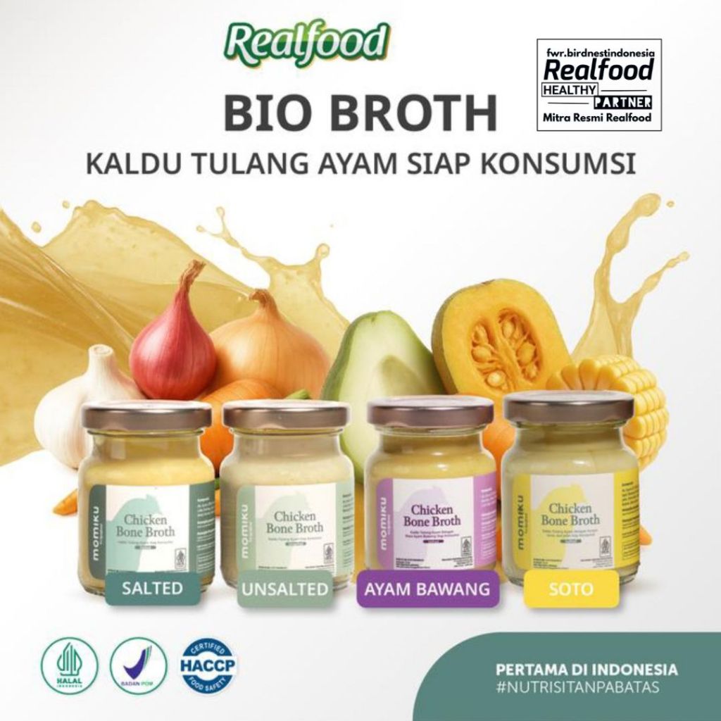 

Realfood Momiku Bio Chicken Bone Broth Salted Dan Unsalted-soto dan ayam bawang dari kaldu ayam