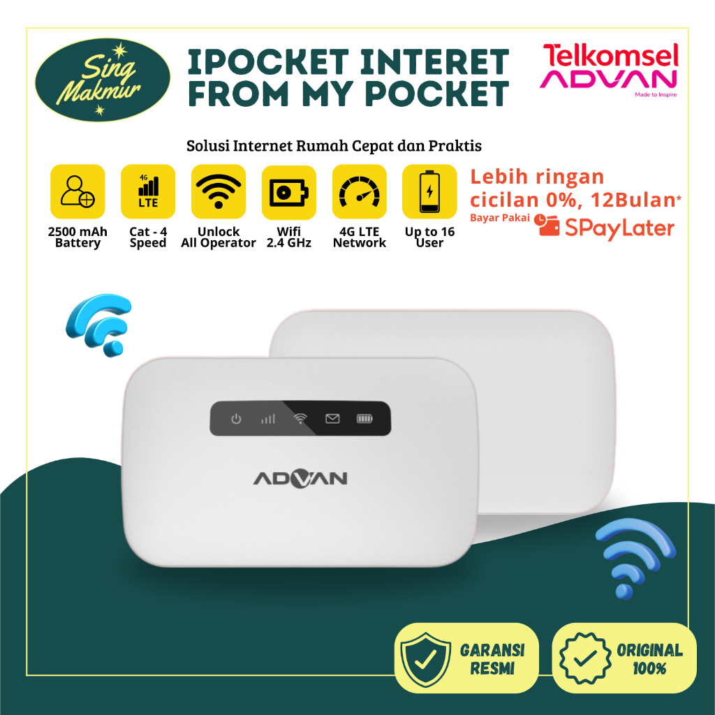 ADVAN Ipocket MIFI MF01 Unlock All Operator baterai 2500 mAh ORIGINAL