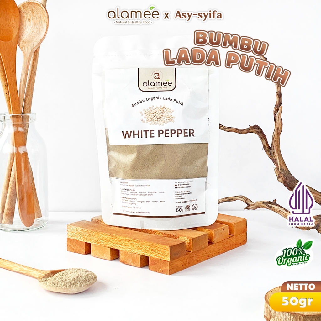 

ALAMEE Lada Putih Bubuk White Pepper Powder Merica Whitepepper Bumbu Dapur Masak Instan Asli 50g