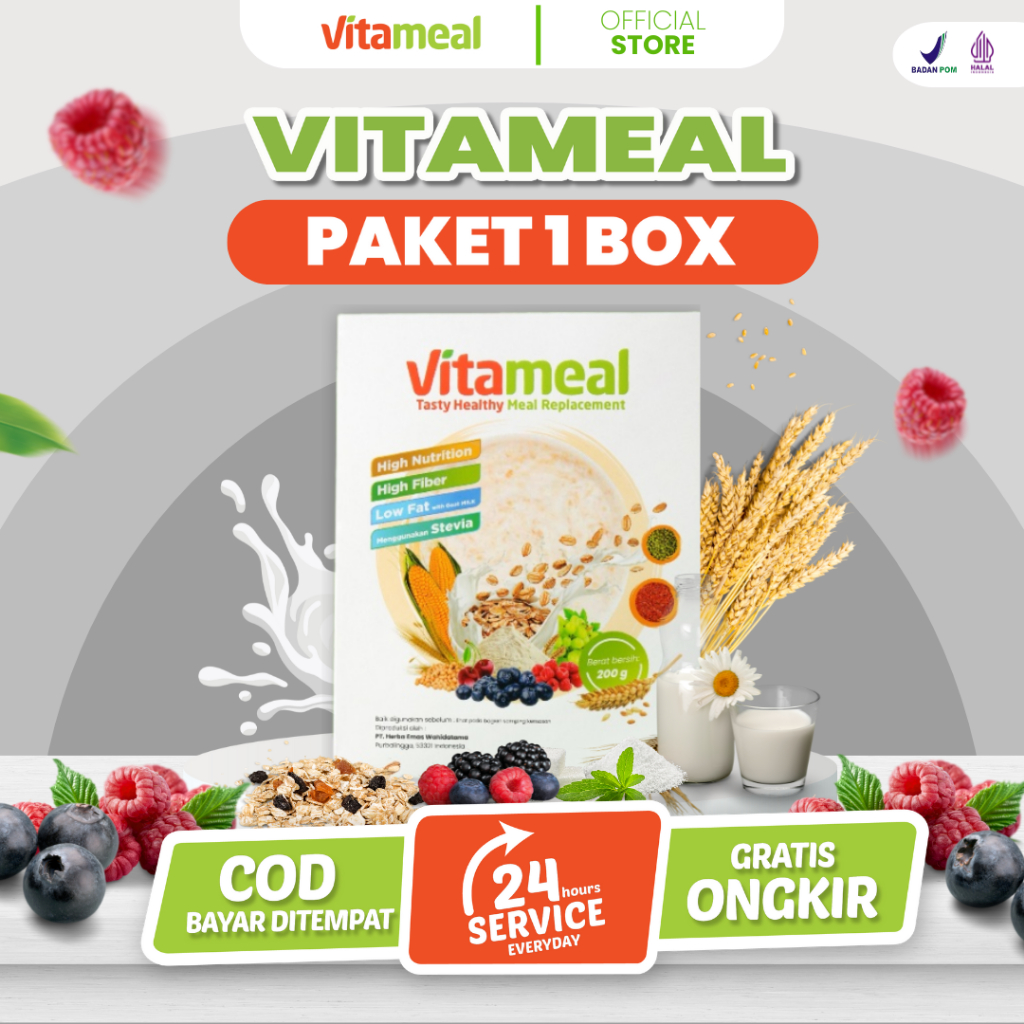 

[ BPOM ] PAKET 1 BOX - Vitameal Sereal Sehat Stabilkan Gula Darah Kolesterol Diet Berat Badan Aman VITAMAEL GERD