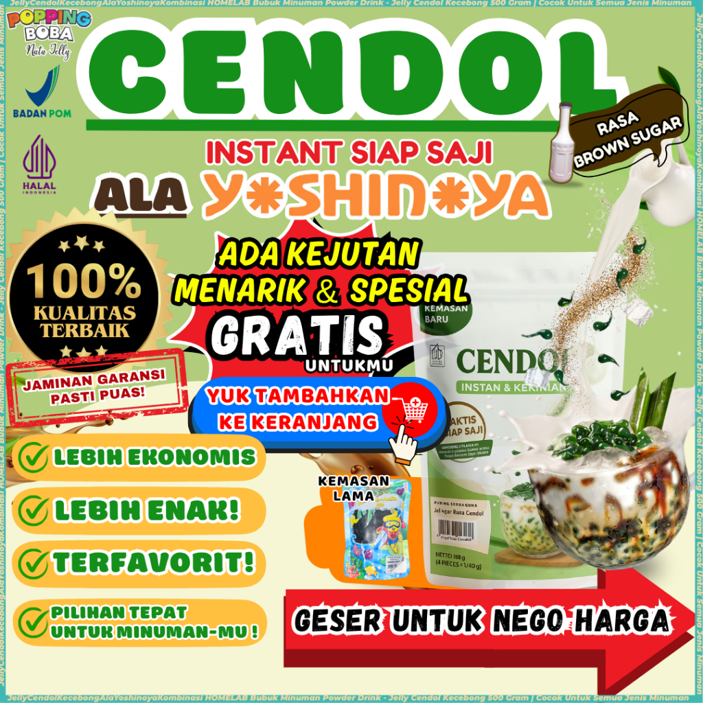 

JellyCendolKecebongAlaYoshinoyaKombinasi HOMELAB Bubuk Minuman Powder Drink - Jelly Cendol Kecebong 500 Gram | Cocok Untuk Semua Jenis Minuman