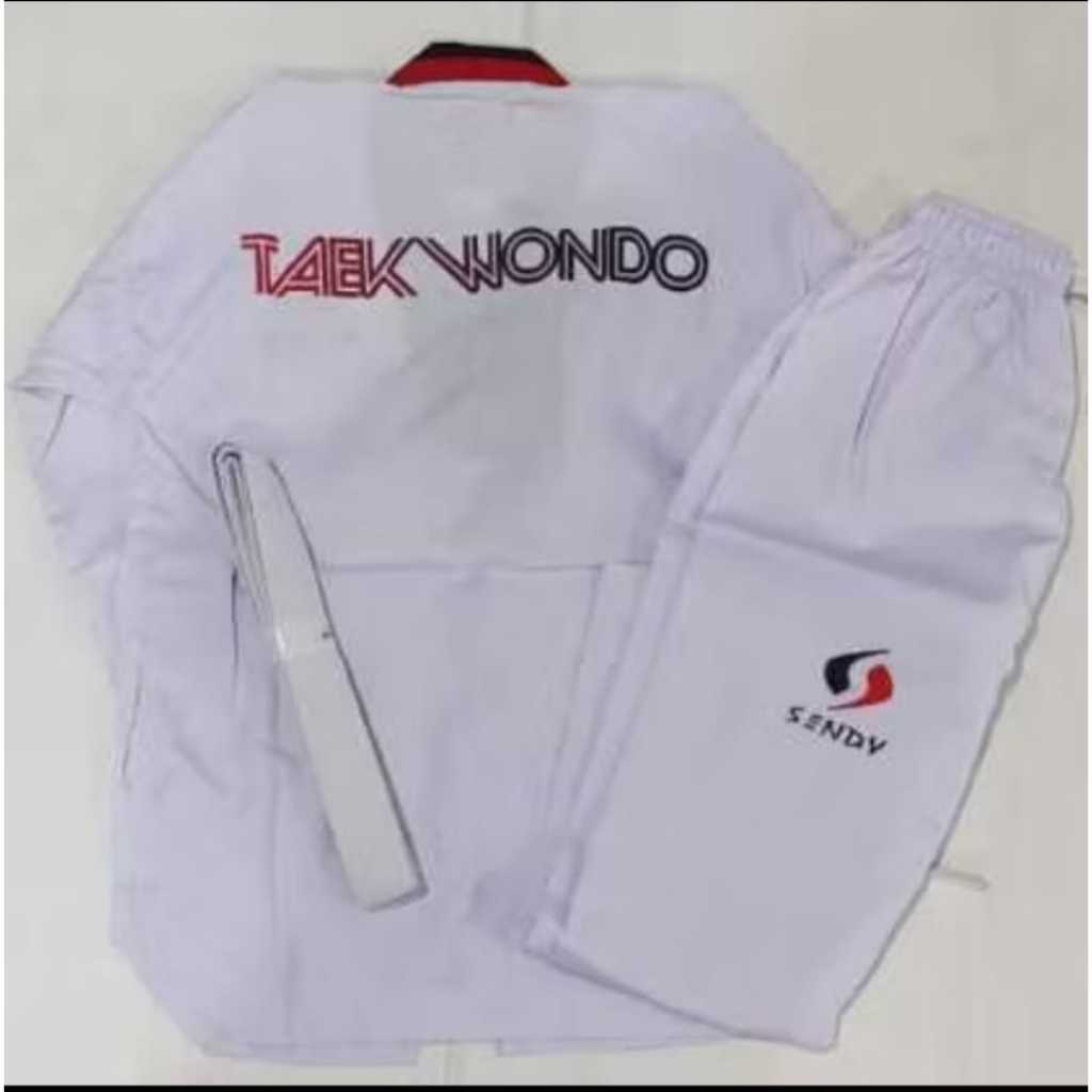 Baju Taekwondo Kerah Poom / Dobok Diamond Two Sendy Kerah Merah Hitam Co