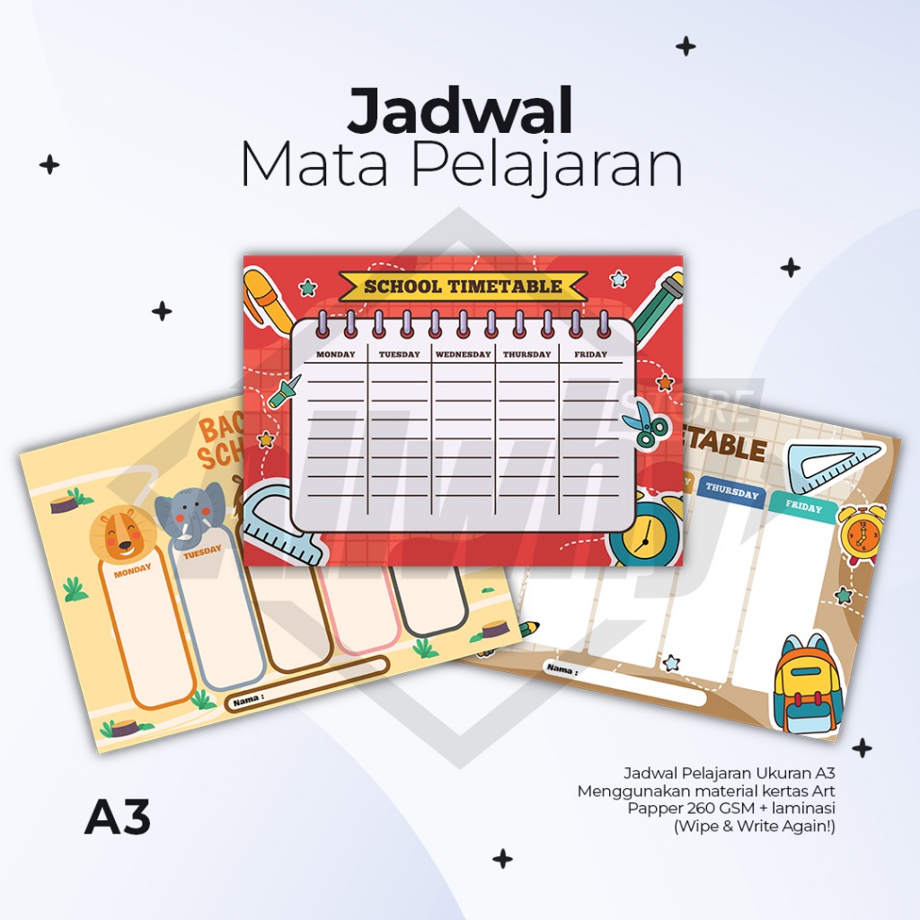 

Poster Jadwal Mata Pelajaran Sekolah Series 1 Ukuran A3 - Wipe & Write Again!