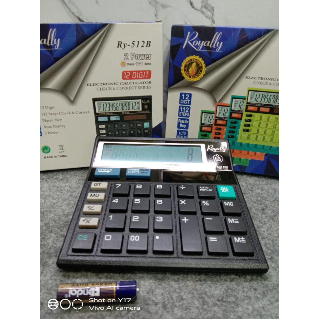 

ROYALLY CALCULATOR ELEKTRONIK 12 DIGIT 2POWER KEKUATAN CAHAYA DAN BATRAI