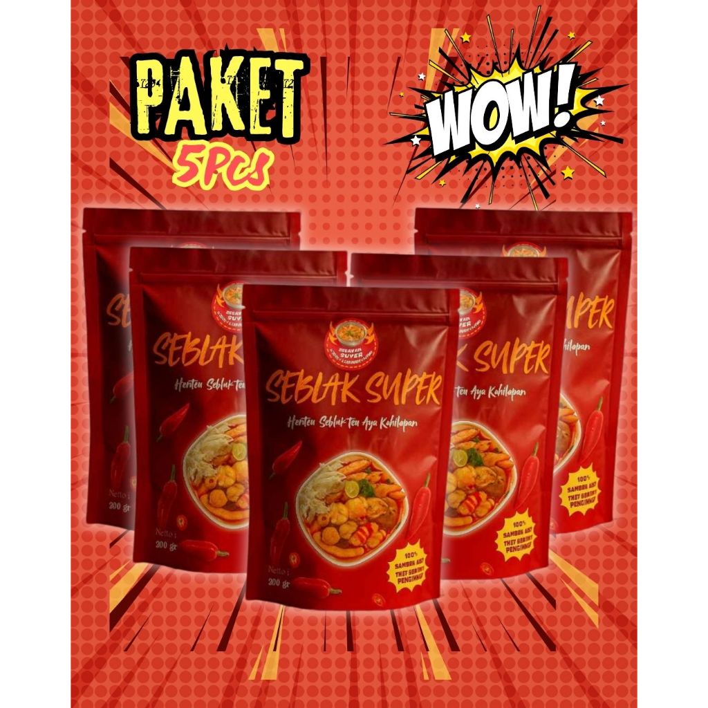 

Paket Hemat 5 Pcs Seblak Super khas Tasikmalaya Seblak Instan Komplit 5 Pcs Murah Bumbu Basah