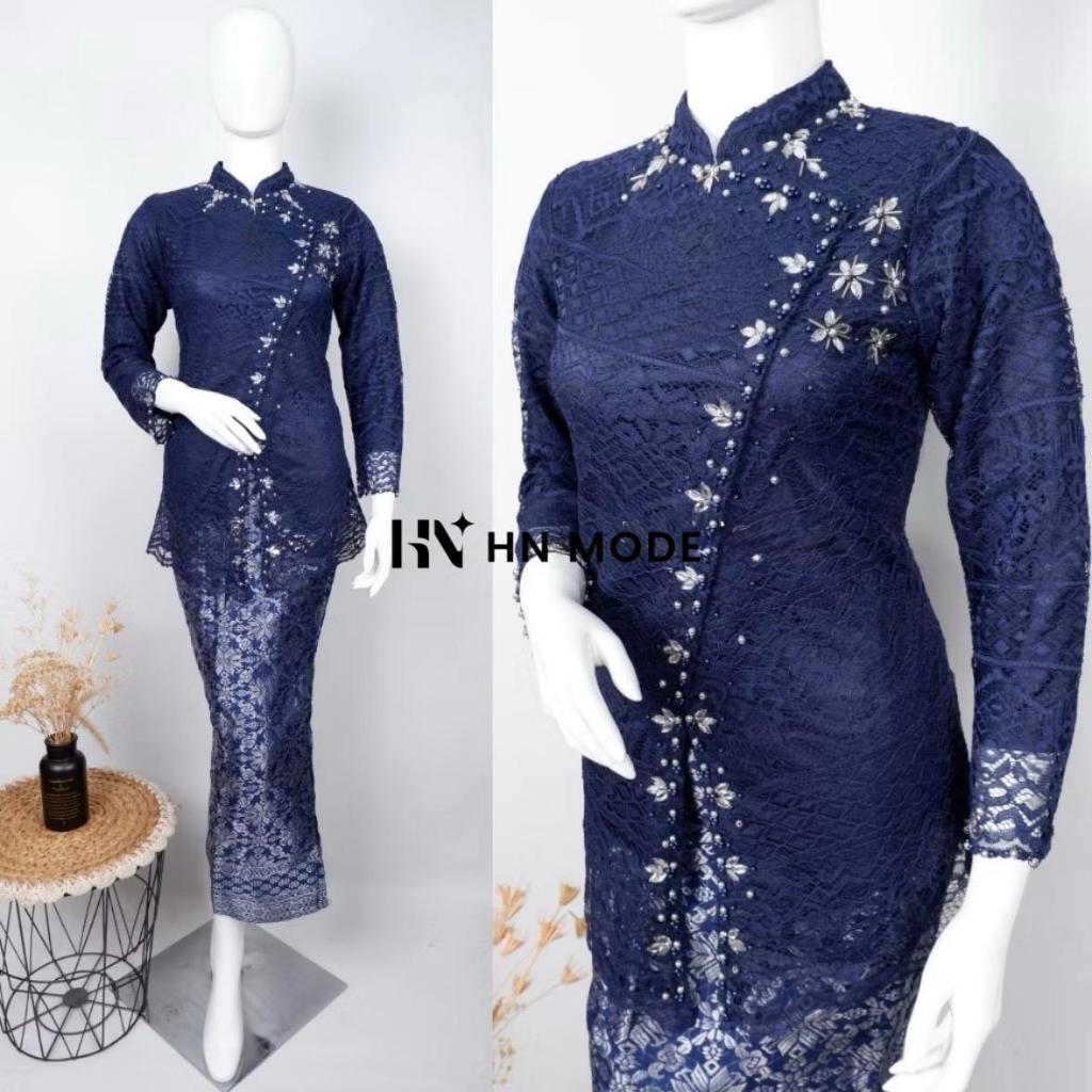 HN MODE - Setelan kebaya janggan brokat dengan payet exclusiv mix rok songket / Baju kebaya modern j