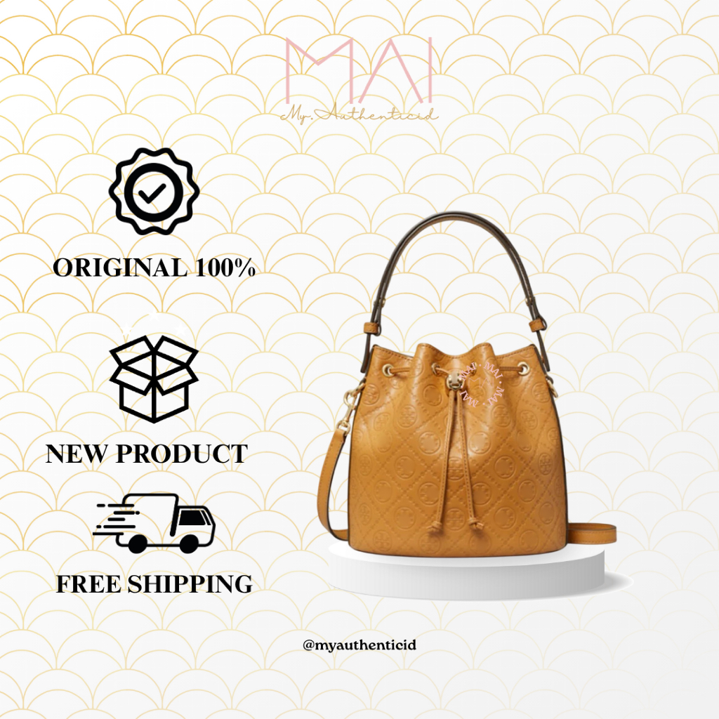Tebe T Monogram Leather Bucket Bag - Tan