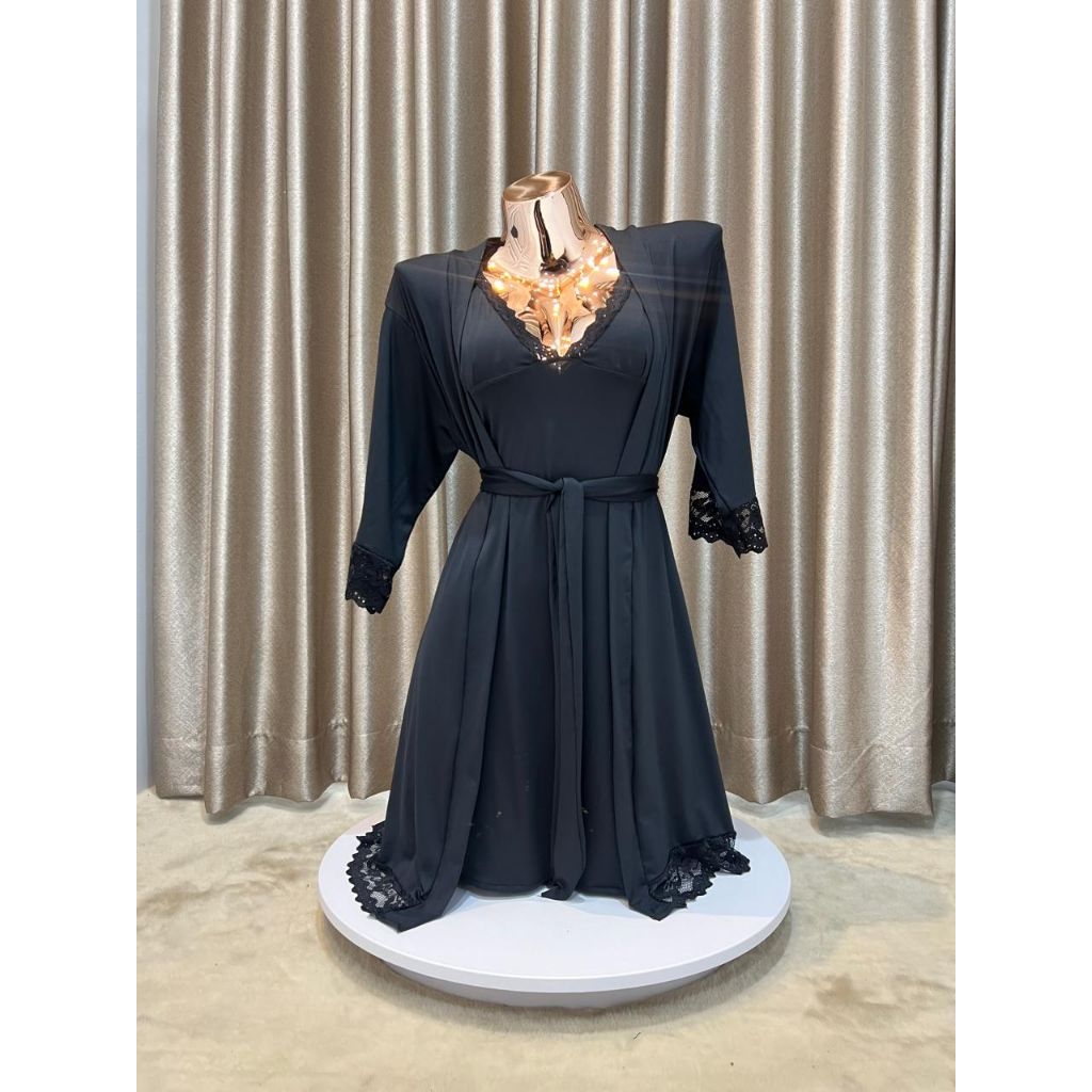 Berkualitas Sleepweart Longnight Lingerie Dress Cantik + Kimono + Belt 083