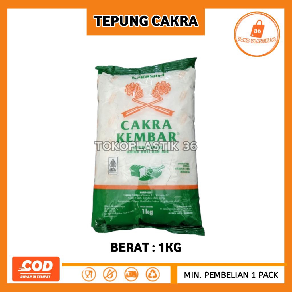 

TokoPlastik36 - Tepung Terigu Cap Cakra Kembar - berat 1Kilo gram