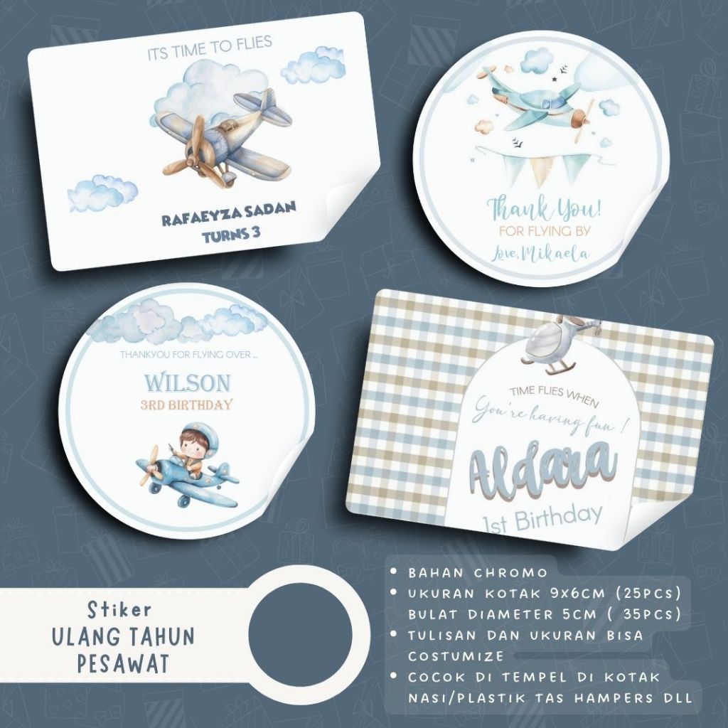 

Stiker ulang tahun tema PESAWAT PLANE stiker bento stiker hampers kotak makan ulang tahun