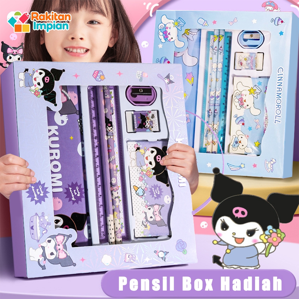 

Alat Tulis Anak Tk Kotak Pensil Set Kuromi Cinnamoroll 7 in 1 Pensil Box Hadiah Anak