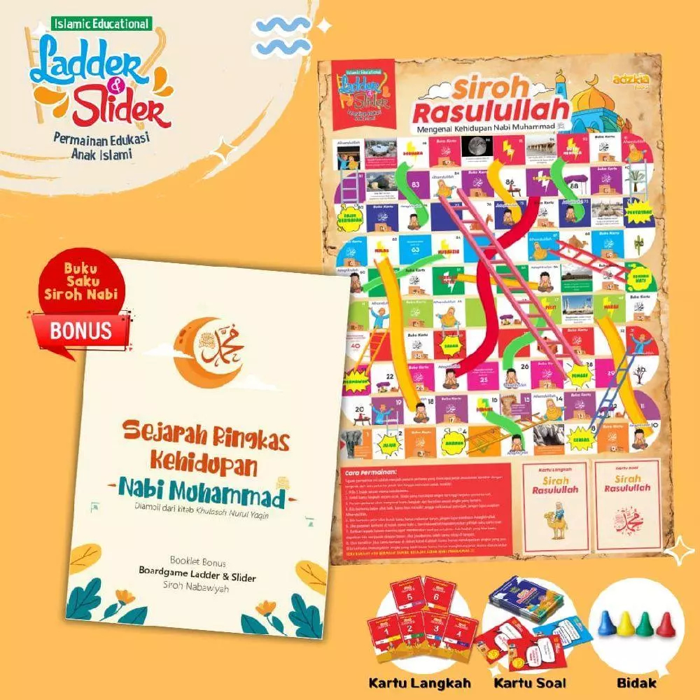 Ladder & Slider SIROH RASULULLAH Islamic Education Ular Tangga Permainan Edukasi Anak Islami Sirah Nabawiyah Mengenal Kehidupan Nabi Muhammad BONUS Buku Saku Sirah Nabi - Adzkia Bo