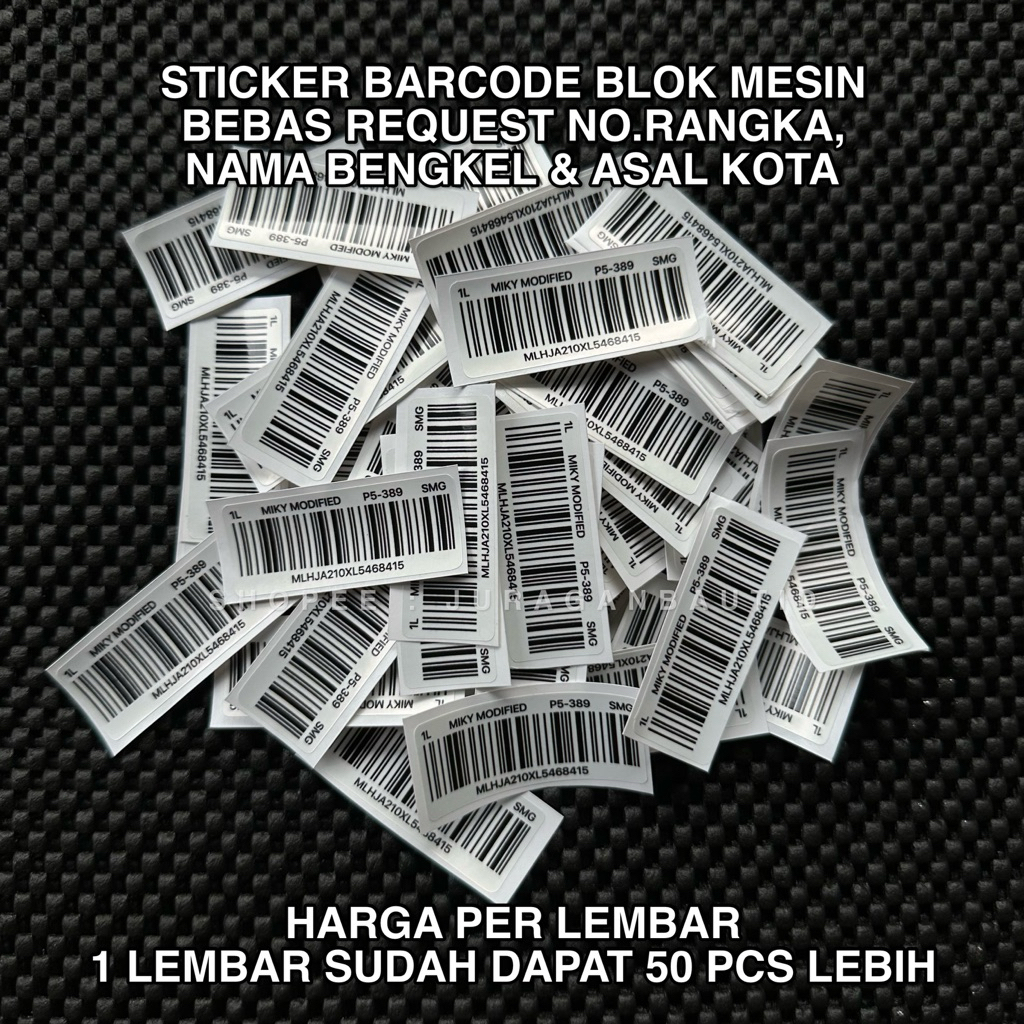 

STICKER STIKER BARCODE CUSTOM DETAILING KONTES STICKER BARCODEBLOK MESIN || BISA REQUEST NAMA BENGKEL || HARGA PER LEMBAR ISI 50 LEBIH STICKER