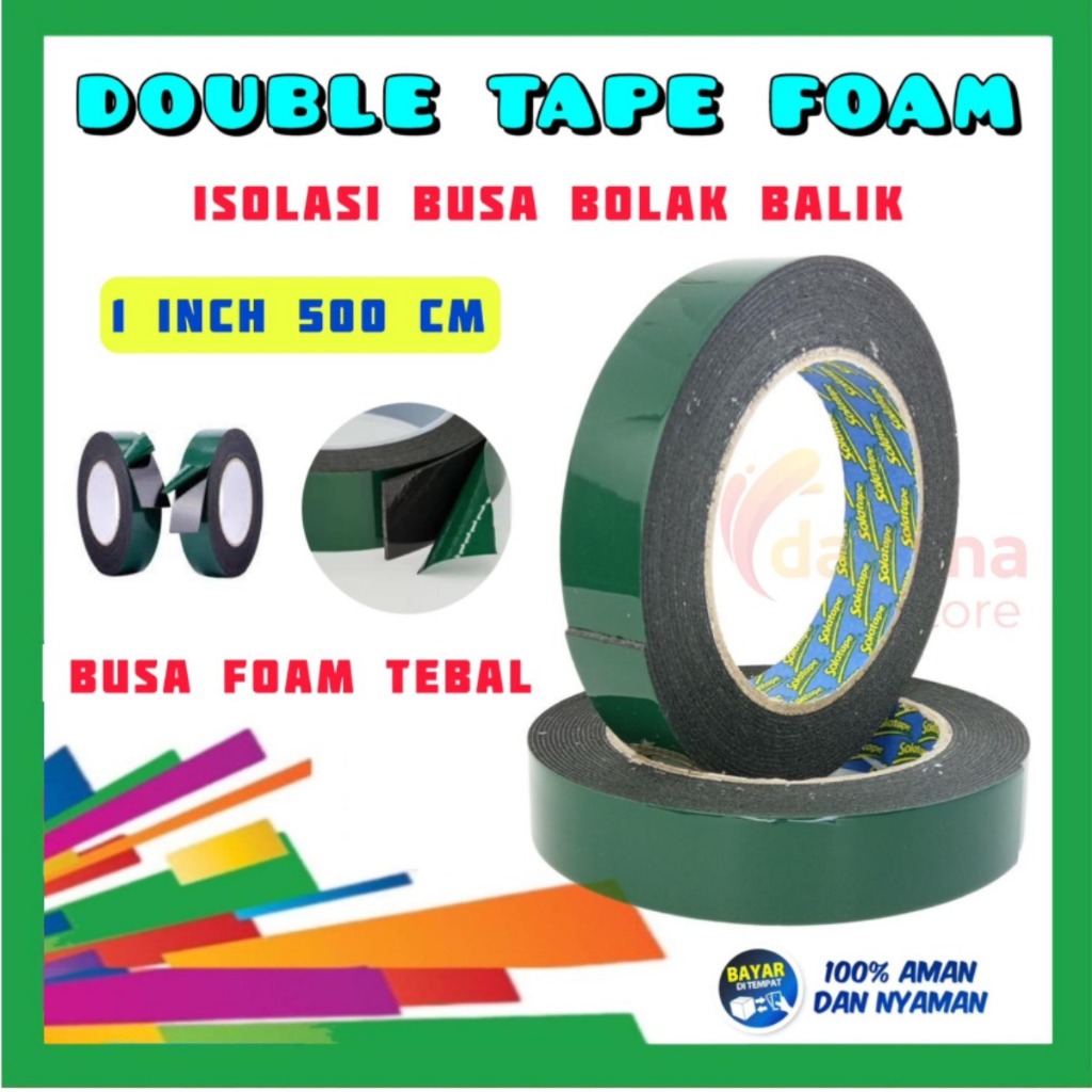 

Double Tape Foam 1 inch x 500cm Solatip Lakban Busa Hijau 1inchi isolasi bulak balik