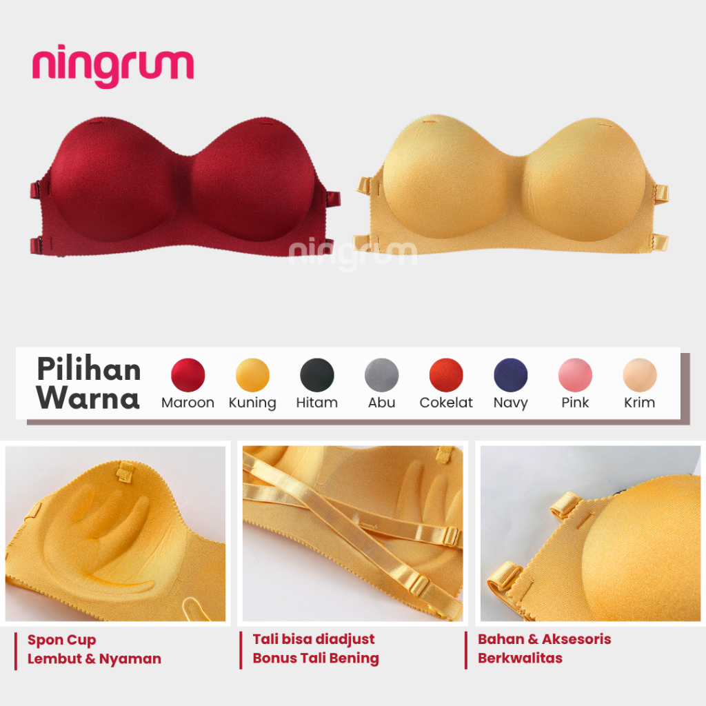 Ningrum - Bra Wanita Remaja Tanpa Kawat Bonus Tali Transparan Bisa Lepas Pasang - B003