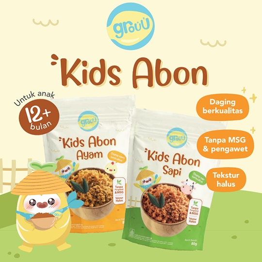 

Grouu Abon Kids Ayam & Sapi (cocok untuk 12+ Bulan) - Tekstur lebih padat dibanding Abon Mpasi - No MSG