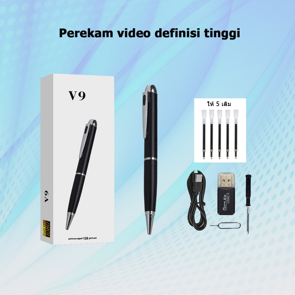 Pena Kamera Mata-mata V9 1080P Pena Kamera Mini Pena Penguping Suara Foto Pengawasan Keamanan CCTV