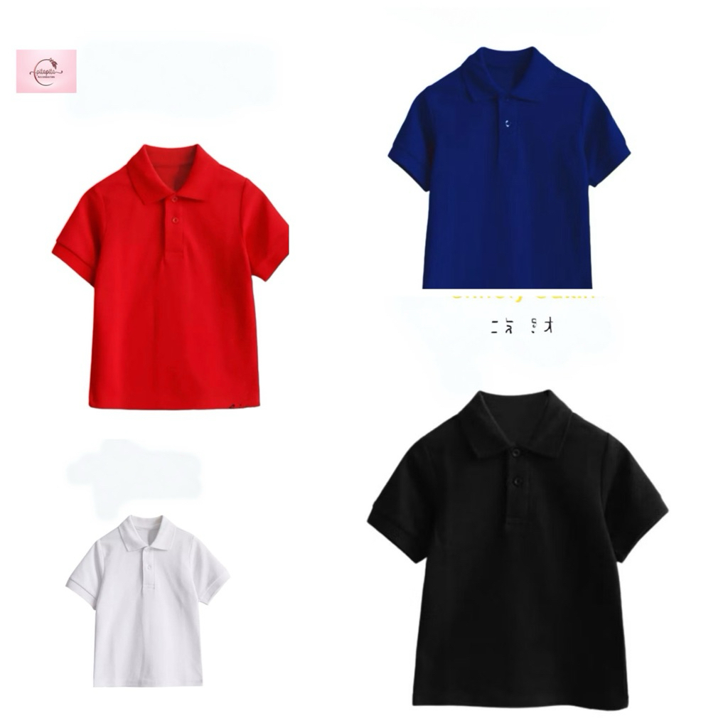 KAOS POLO SHIRT ANAK LAKI LAKI PEREMPUAN UNISEX BAJU LENGAN PENDEK KERAH POLOS WARNA HITAM PUTIH COK