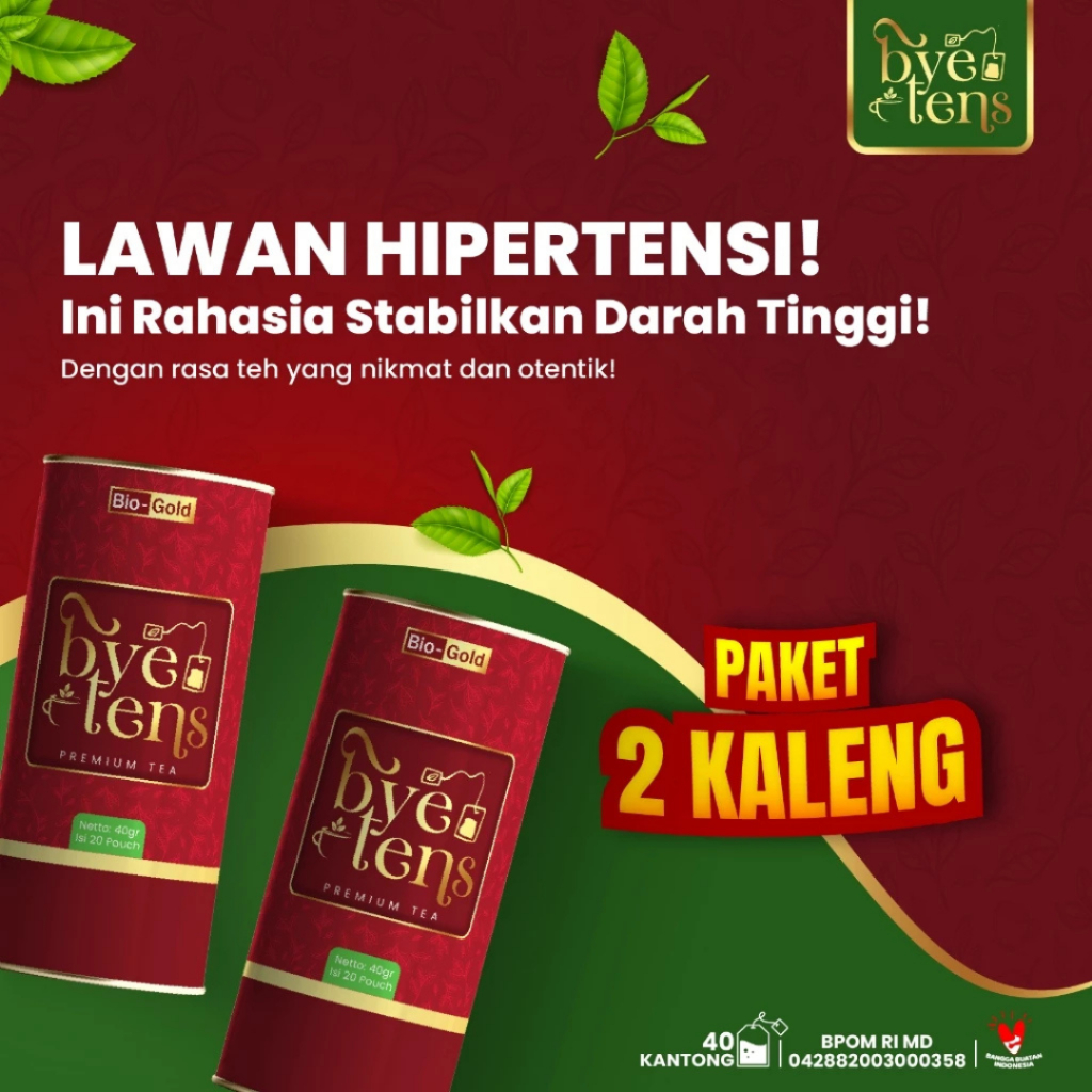 

2 KALENG Bye Tens Bio Gold Premium Tea Teh Celup Herbal Mengatasi Darah Tinggi & Menjaga Kesehatan Jantung 40 Teabag