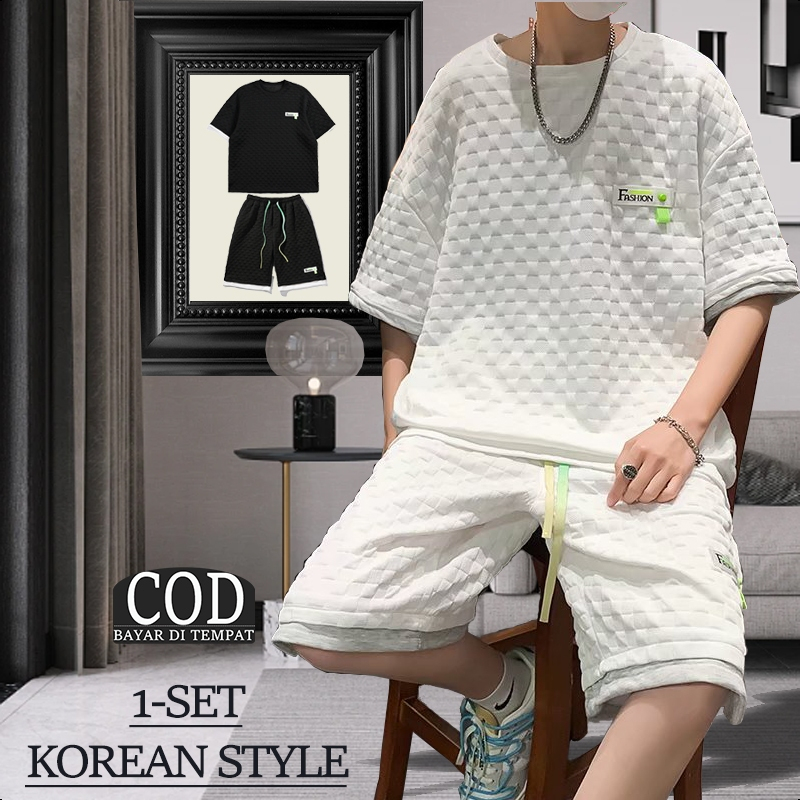 Baju 1 Set Pria Baju Set Oversize Korean style pria baju setelan dewasa kaos pria terbaru celana