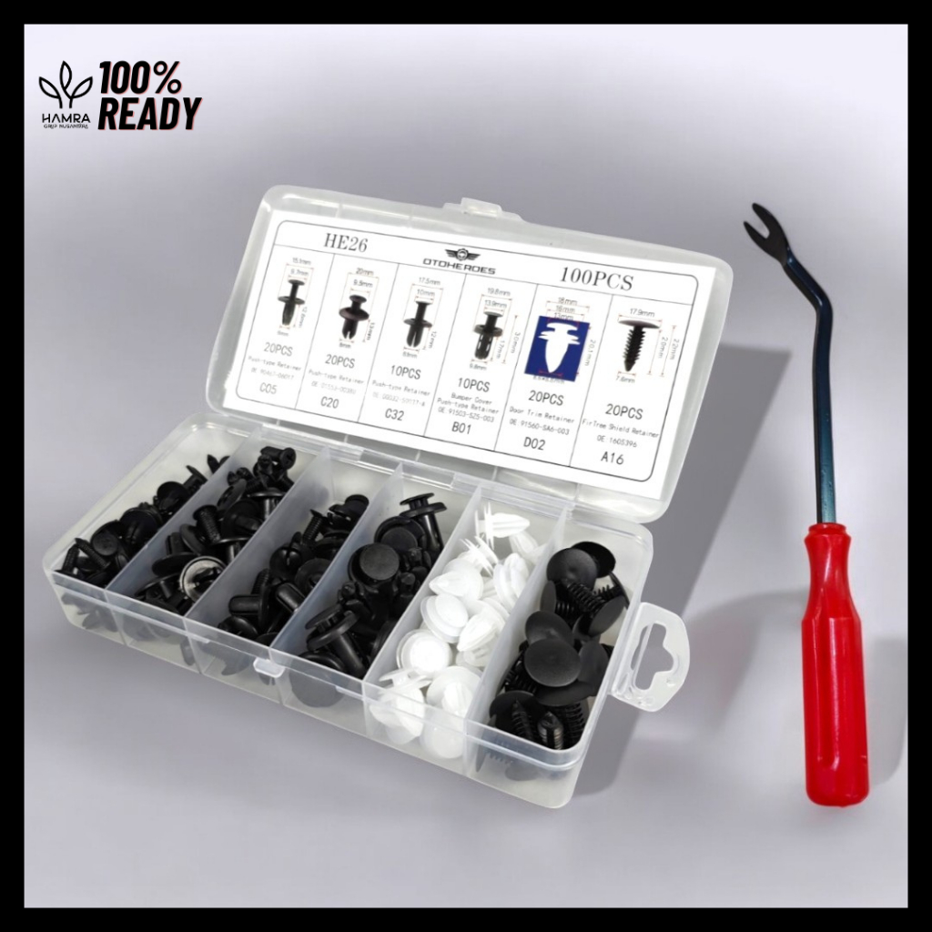 Set Baut Rivet Mur Paku Plastik / 100 Pcs Baut Rivet Mobil / Klip Bumper / Baut Rivet