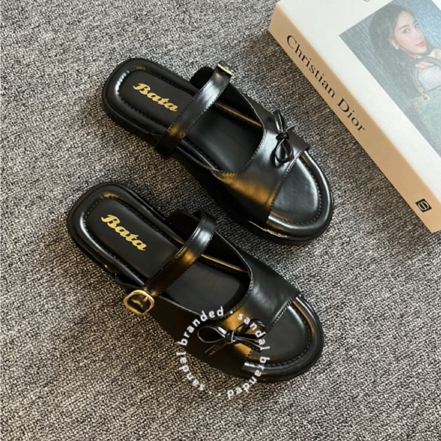 BATA Sandal Wanita Hak tinggi sandal Slop Motif pita Sandal gesper