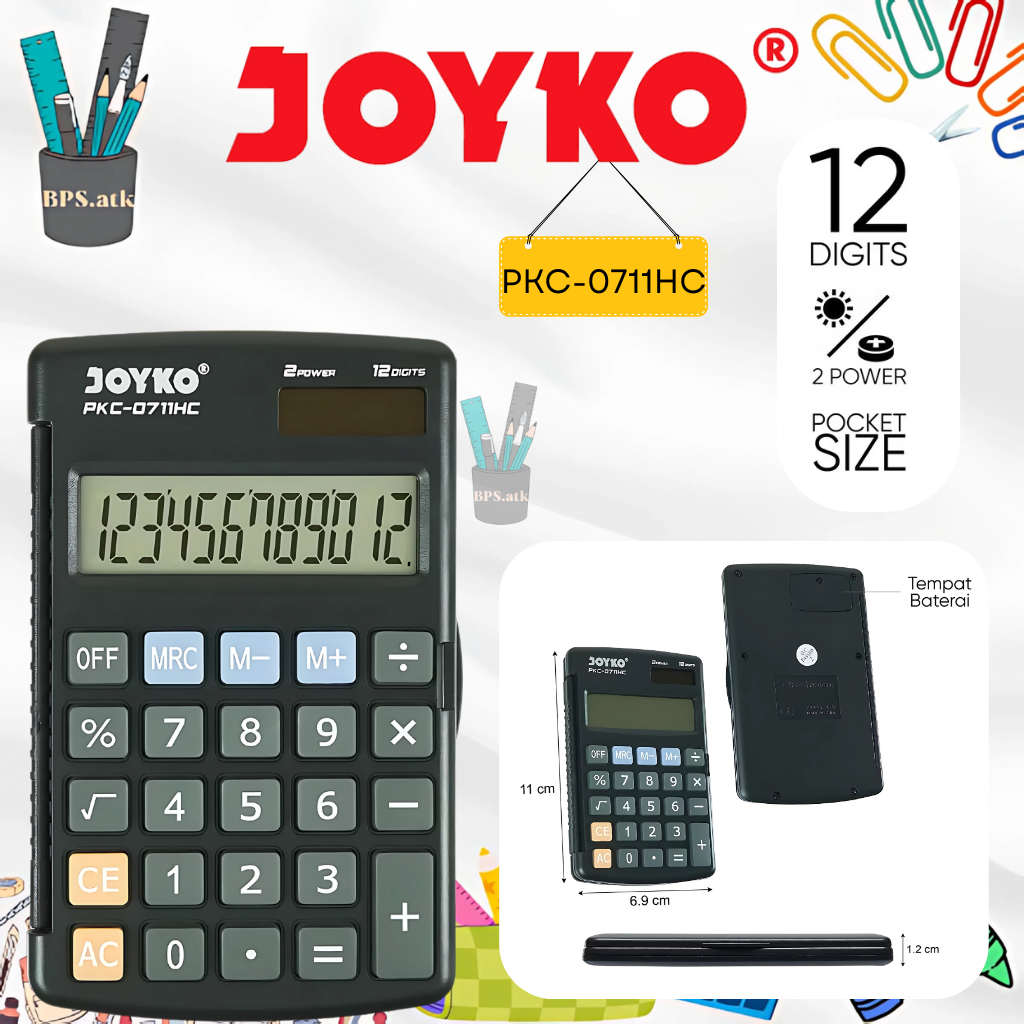

JOYKO Calculator / Kalkulator PKC - 0711HC 12 Digits Pocket Size Kalkulator Kecil