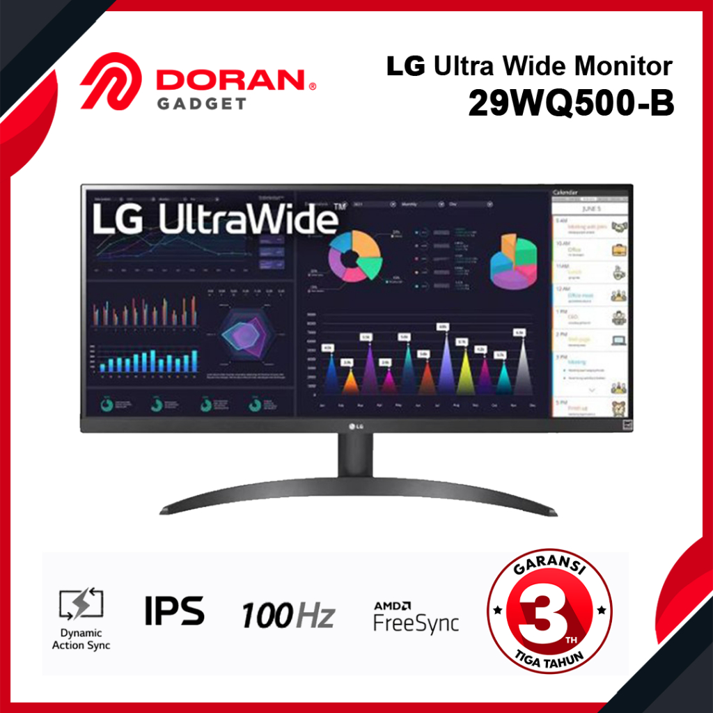 LG Monitor 29WQ500B Ultra Wide 29" Inch Full HD IPS 100HZ With AMD FreeSync - Garansi Resmi