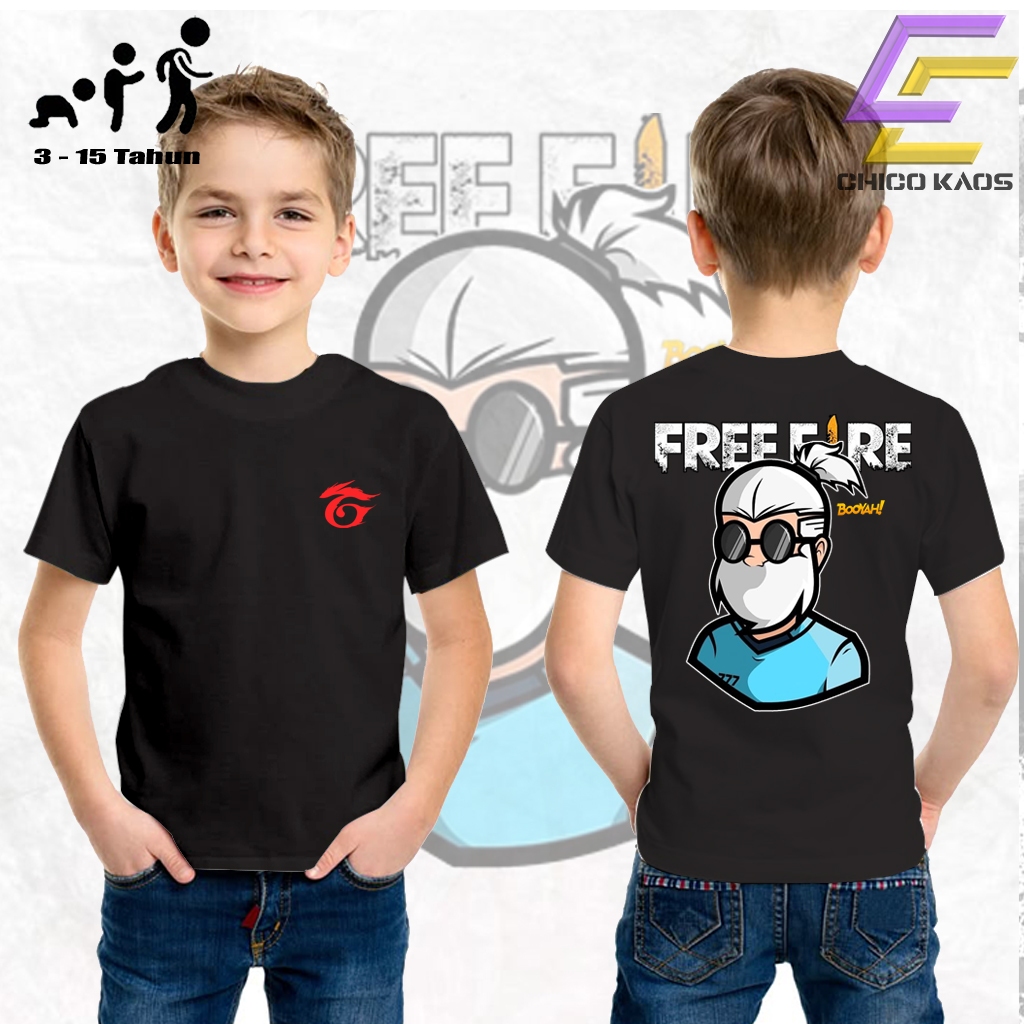 CHICOKAOS -KAOS BAJU ANAK FF -FREE FIRE FF BOLA 777-  ANAK GAME FREE FIRE FREE  -