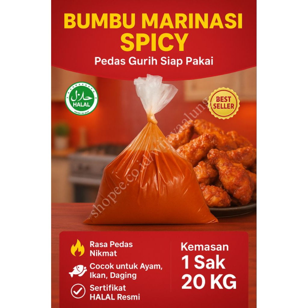

Marinade Hot Gurih 1 Sak 20kg / Bumbu Marinasi Spicy Gurih 1 Sak 20kg
